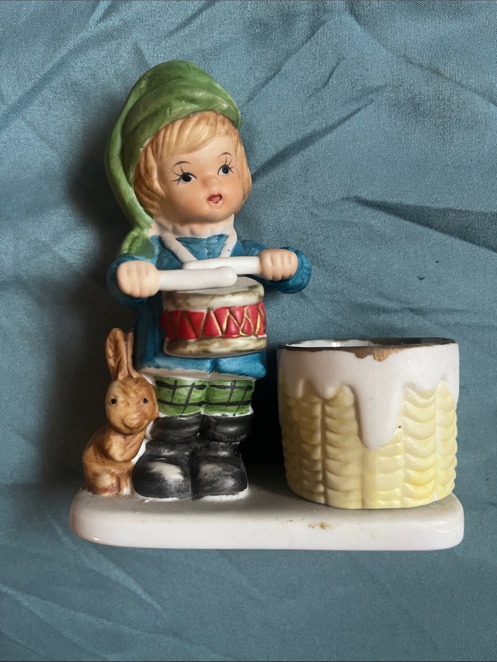 Porcelain Drummer Boy Figurine Pencil Cup - Green & Blue